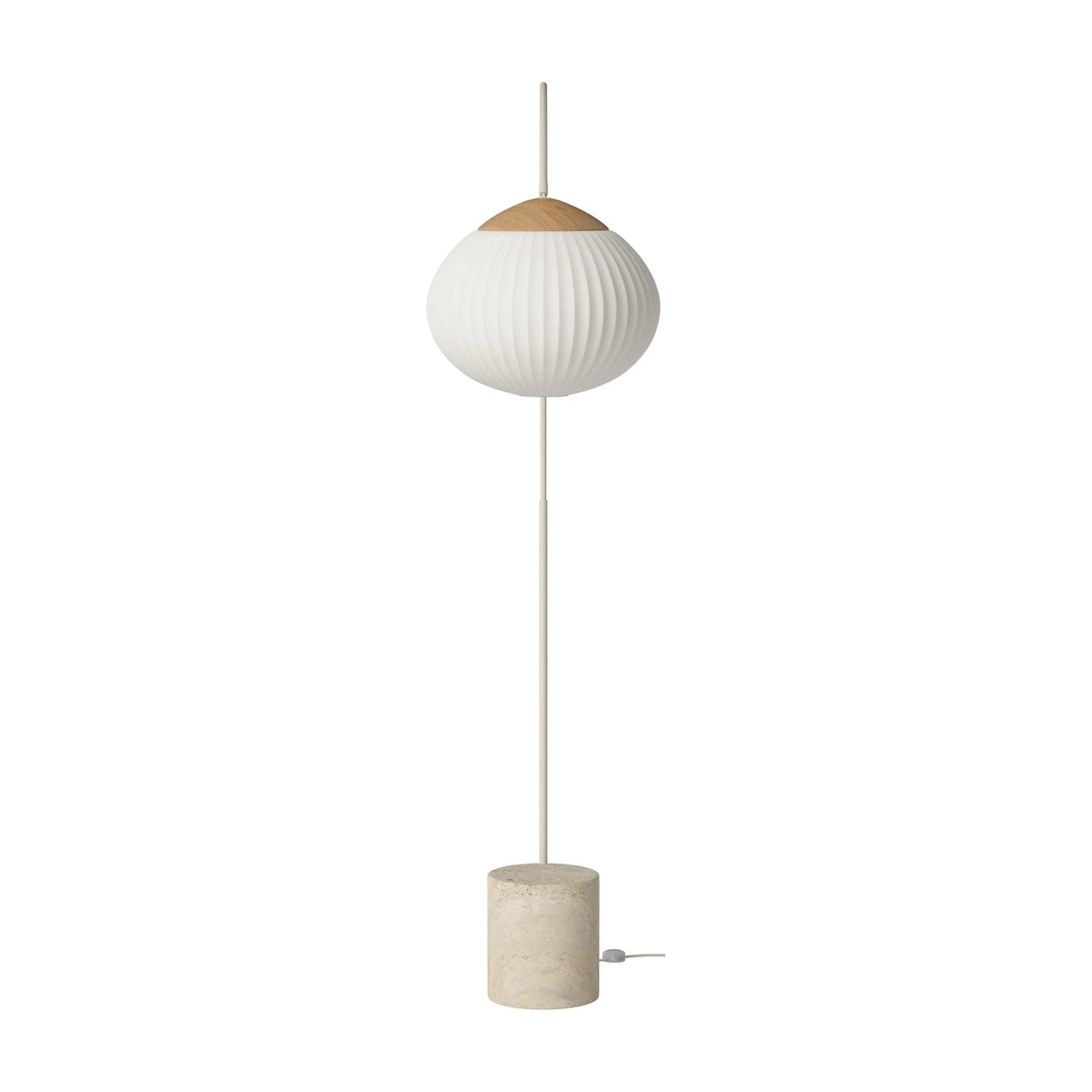 Bolia Acorn vloerlamp zandkleurig travertijn, ivoorkleurige stof, gelakt eiken, crème snoer, 00-133-01_00013