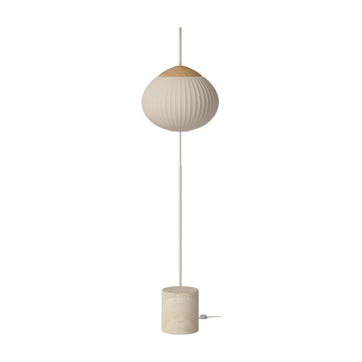 Bolia Acorn vloerlamp zandkleurig travertijn, zandkleurige stof, gelakt eiken, crème snoer, 00-133-01_00015