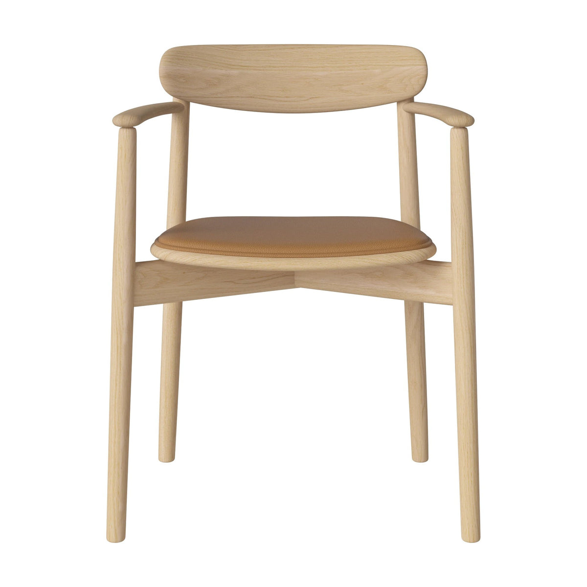 Bolia Merge eetkamerstoel met armleuning en gestoffeerde zitting sydney - leer, light cognac, wit gepigmenteerd geolied eiken, 02-119-06_00004