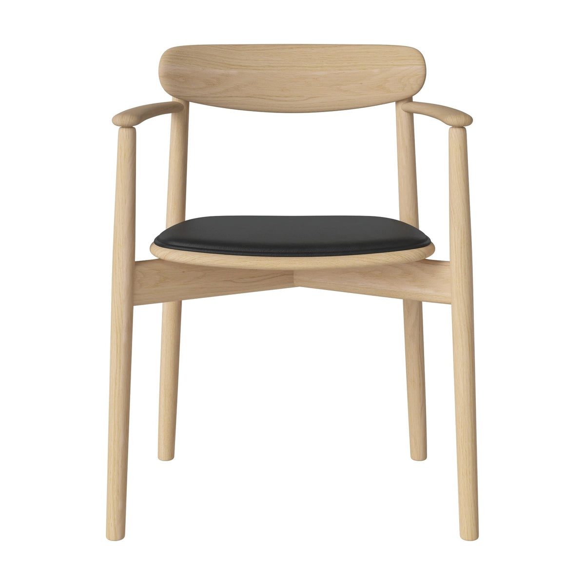 Bolia Merge eetkamerstoel met armleuning en gestoffeerde zitting sydney - leer, black, wit gepigmenteerd geolied eiken, 02-119-06_00018