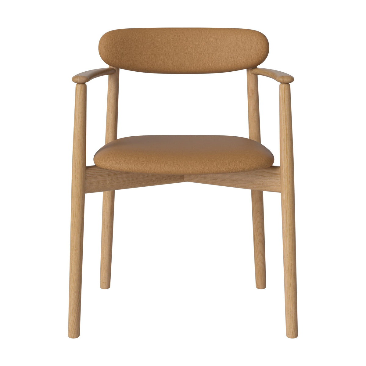 Bolia Merge eetkamerstoel met armleuning, gestoffeerde zitting en rug sydney - leer, light cognac, geolied eiken, 02-119-08_00003