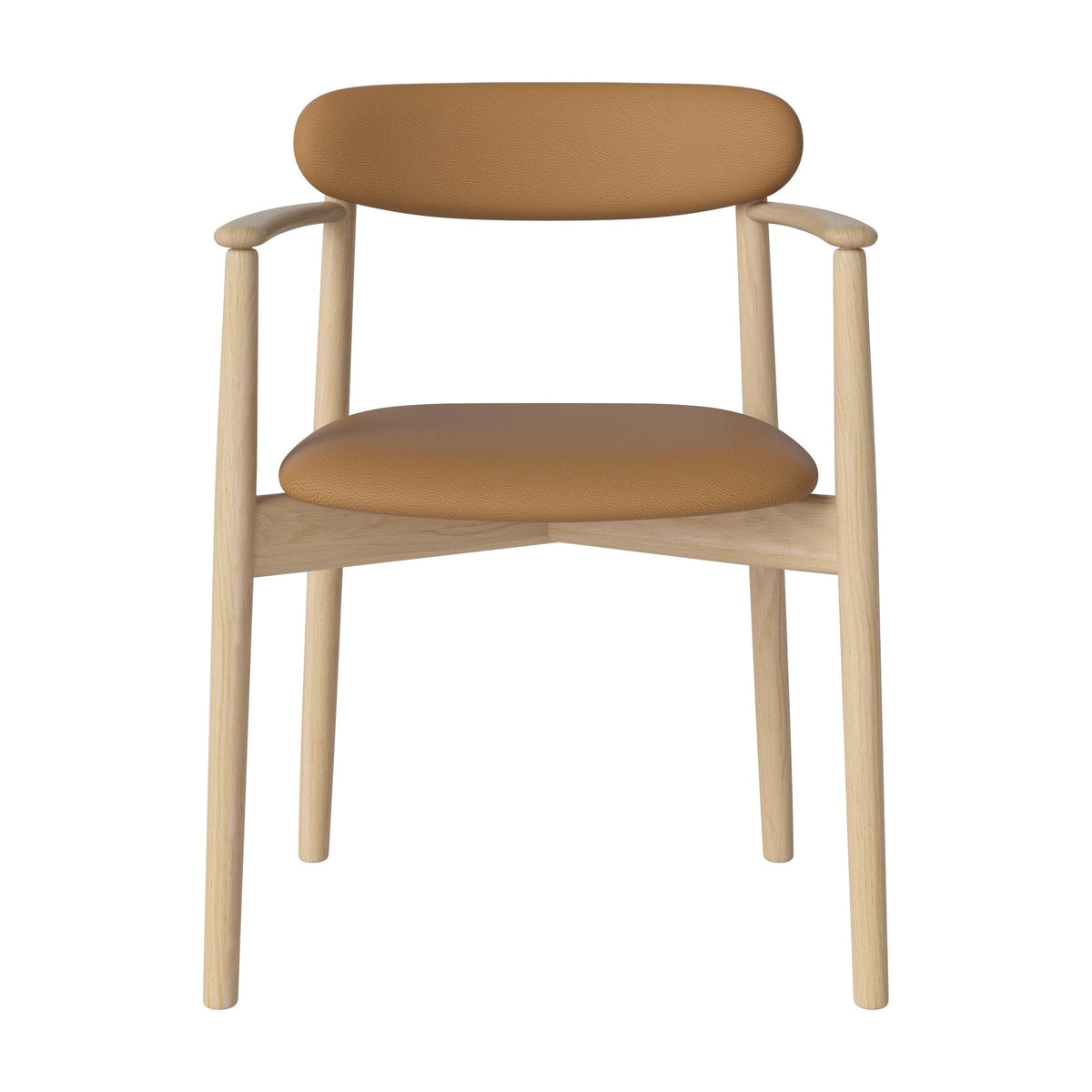 Bolia Merge eetkamerstoel met armleuning, gestoffeerde zitting en rug sydney - leer, light cognac, wit gepigmenteerd geolied eiken, 02-119-08_00004