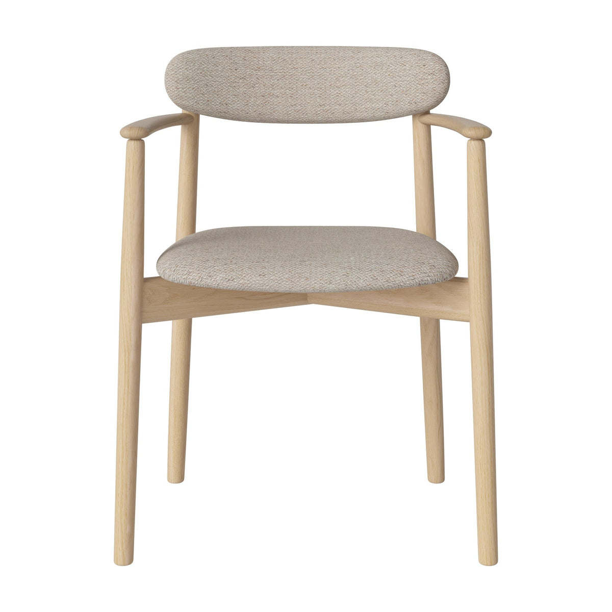 Bolia Merge eetkamerstoel met armleuning, gestoffeerde zitting en rug memory - bouclé, beige, wit gepigmenteerd geolied eiken, 02-119-08_00010