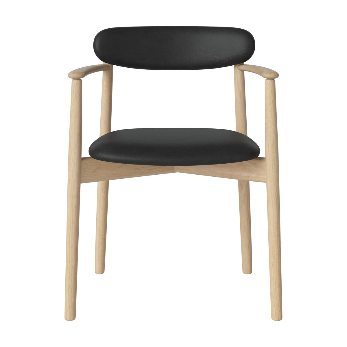 Bolia Merge eetkamerstoel met armleuning, gestoffeerde zitting en rug sydney - leer, black, wit gepigmenteerd geolied eiken, 02-119-08_00018