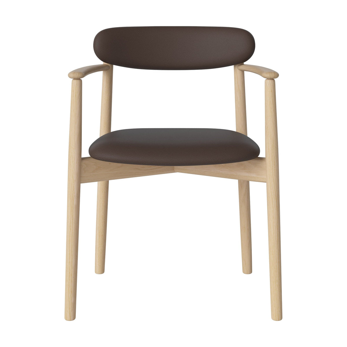 Bolia Merge eetkamerstoel met armleuning, gestoffeerde zitting en rug sydney - leer, brown, wit gepigmenteerd geolied eiken, 02-119-08_00152