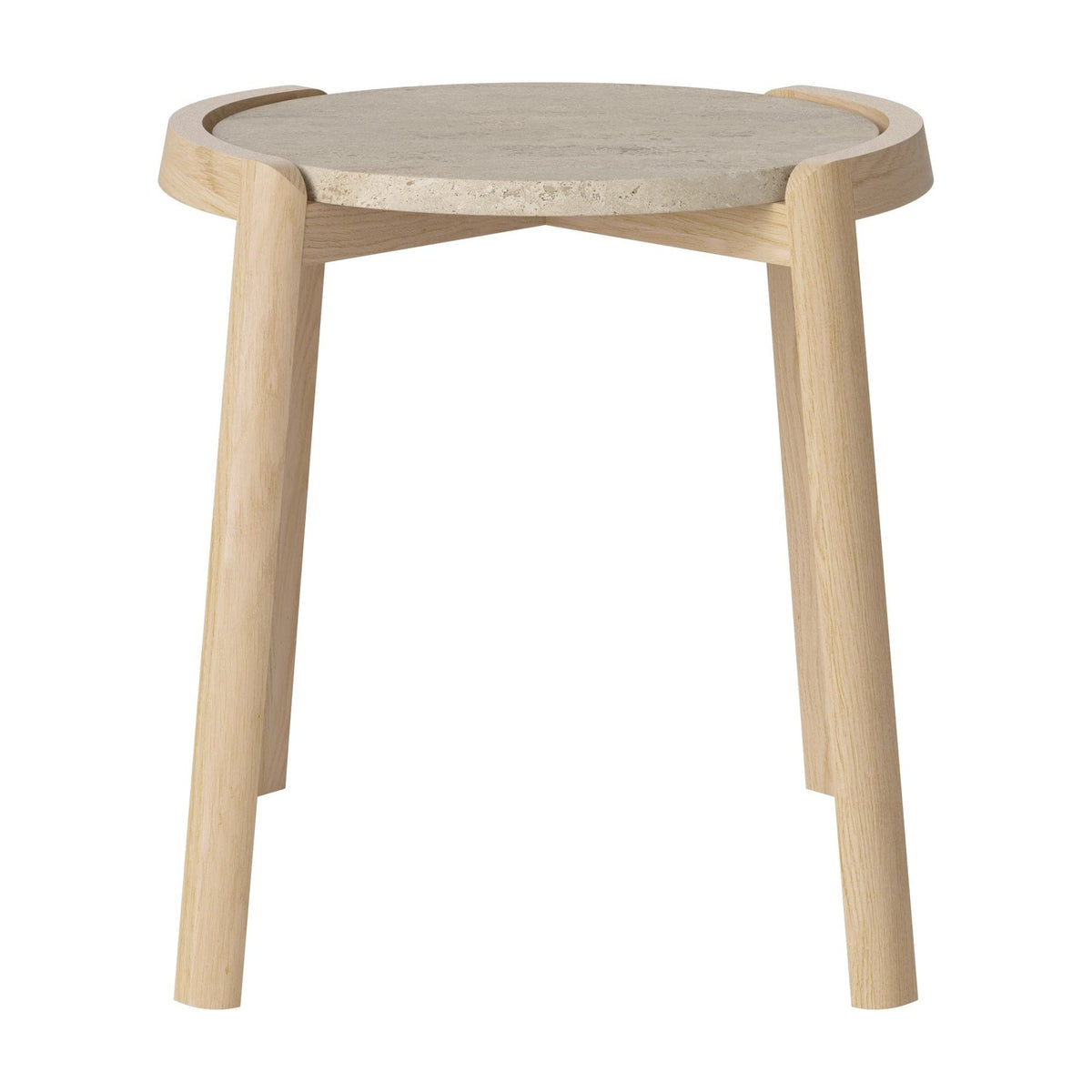 Bolia Mix salontafel Ø45 cm zandkleurig travertijn, wit gepigmenteerd geolied eiken, 48 cm, 03-097-01_00002