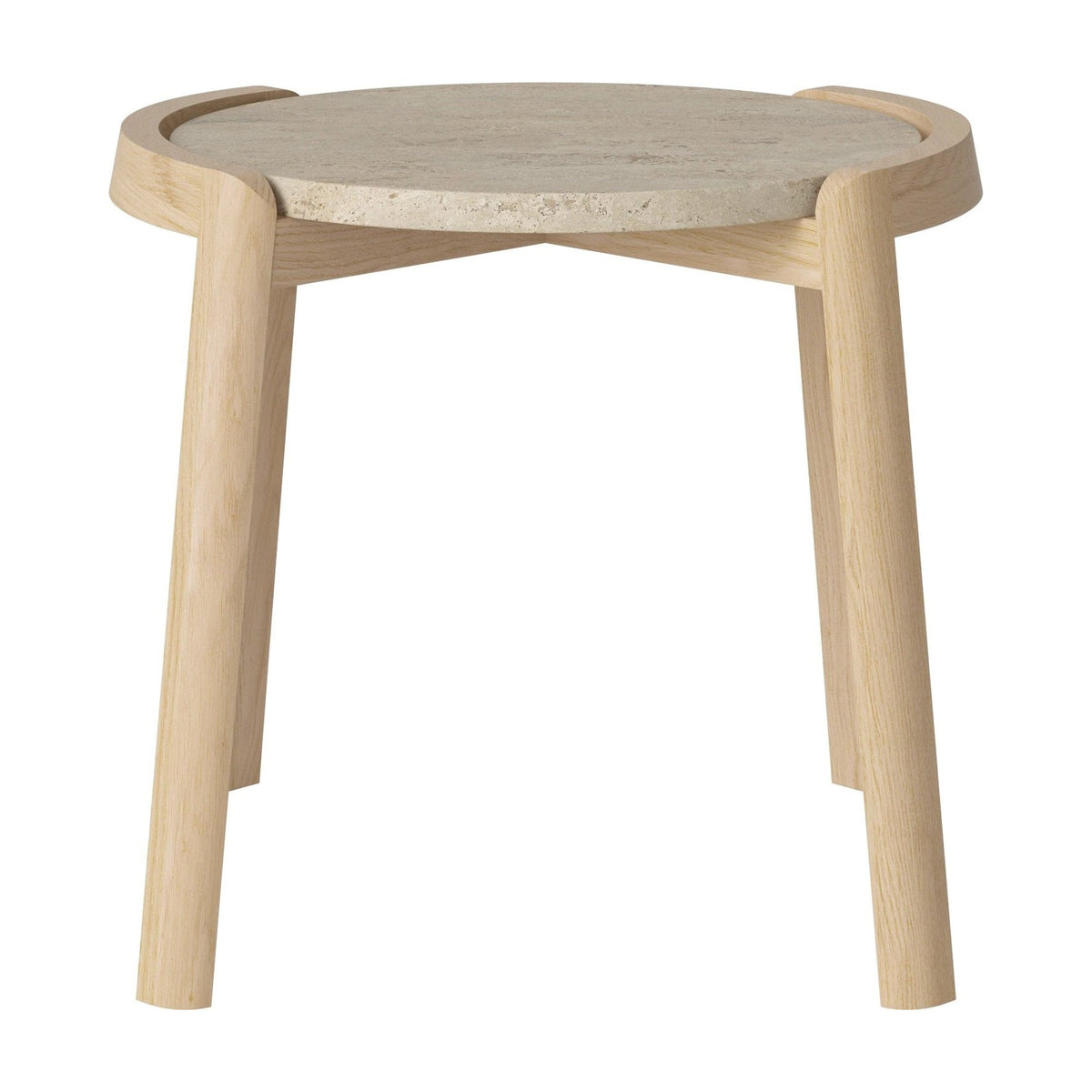 Bolia Mix salontafel Ø45 cm zandkleurig travertijn, wit gepigmenteerd geolied eiken, 42 cm, 03-097-01_00025