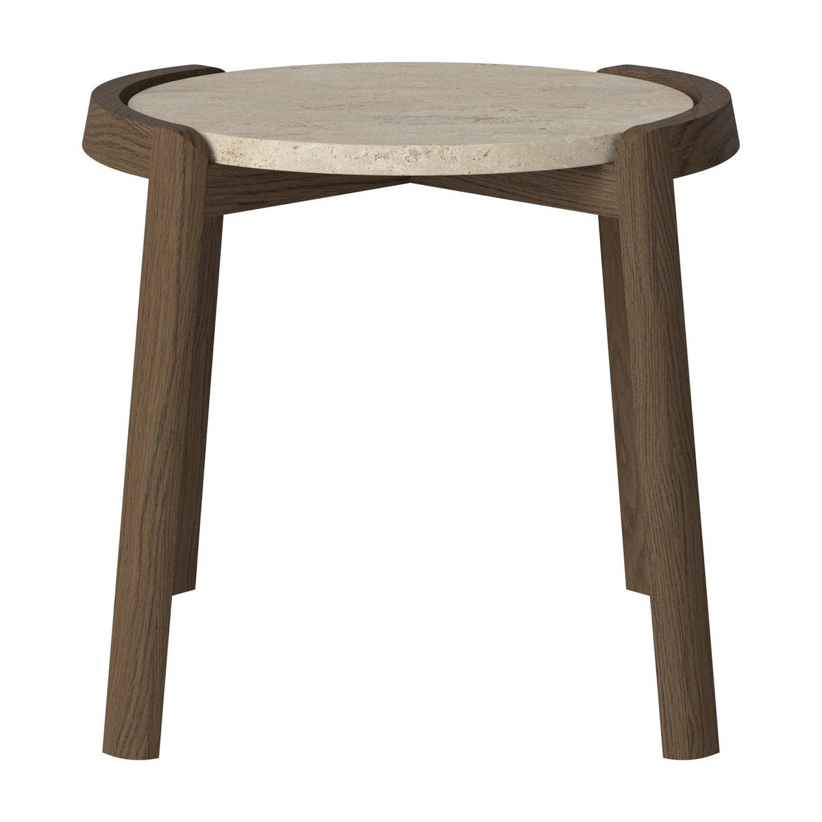 Bolia Mix salontafel Ø45 cm zandkleurig travertijn, donker geolied eiken, 42 cm, 03-097-01_00026