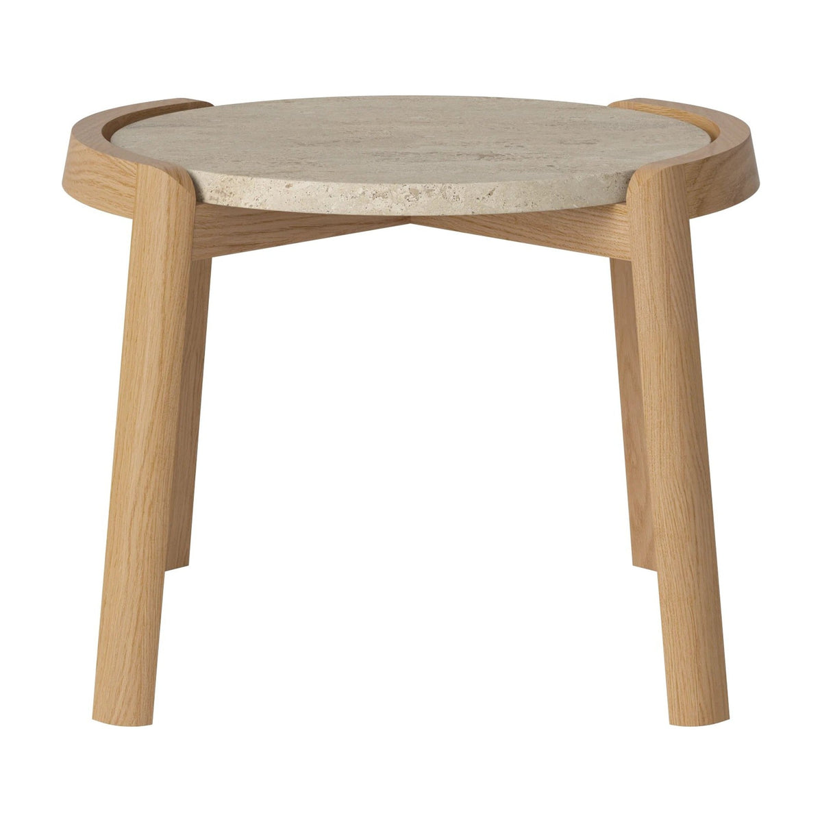 Bolia Mix salontafel Ø45 cm zandkleurig travertijn, geolied eiken, 35 cm, 03-097-01_00045
