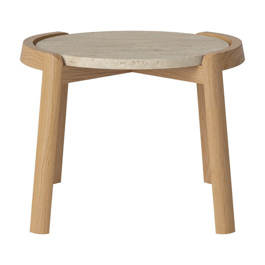 Bolia Mix salontafel Ø45 cm zandkleurig travertijn, geolied eiken, 35 cm, 03-097-01_00045