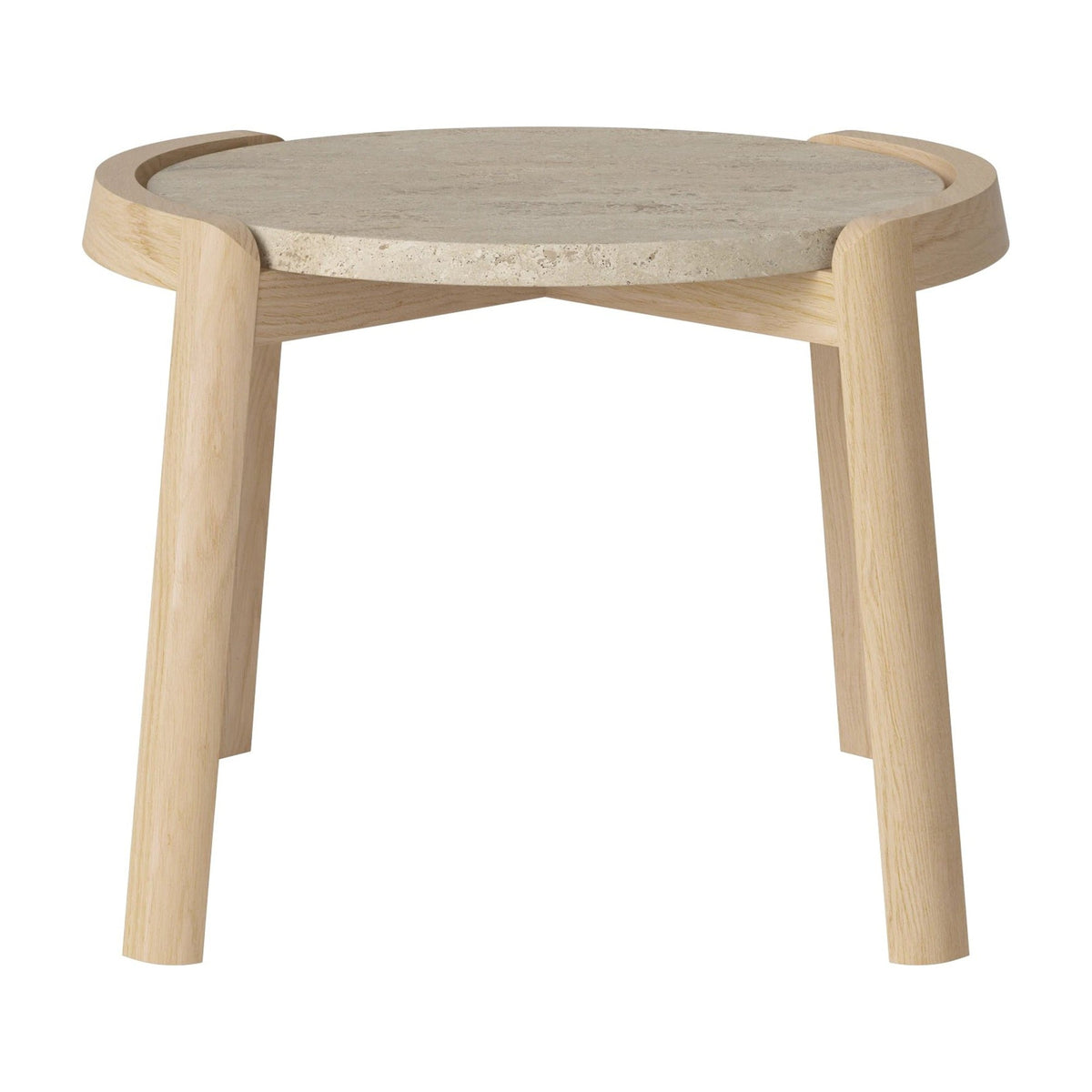 Bolia Mix salontafel Ø45 cm zandkleurig travertijn, wit gepigmenteerd geolied eiken, 35 cm, 03-097-01_00046