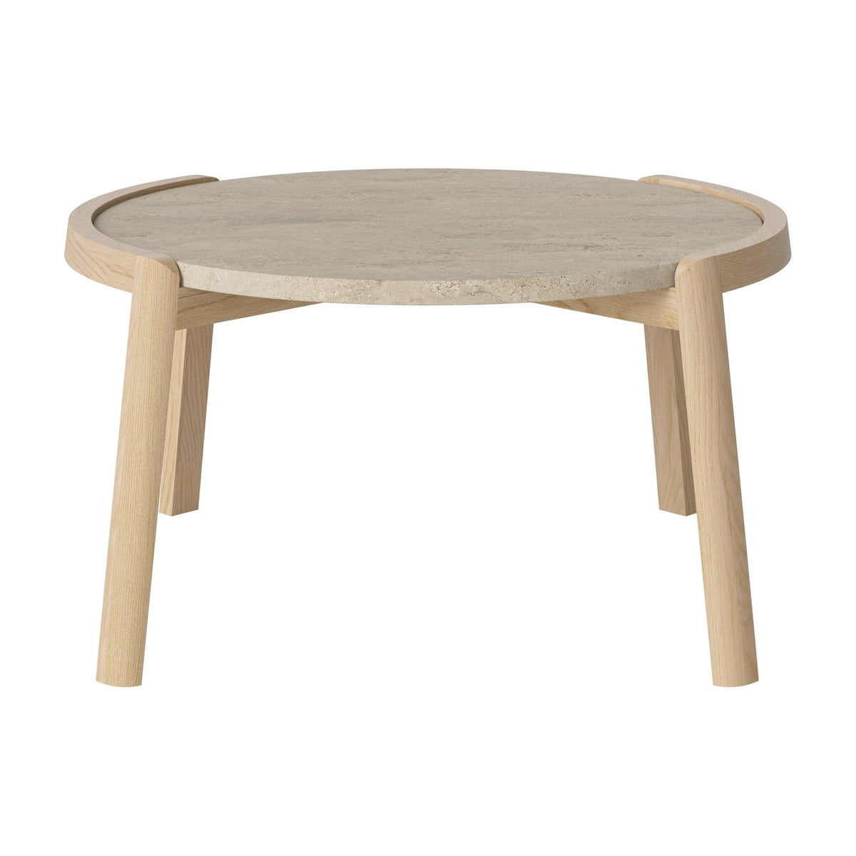 Bolia Mix salontafel Ø65 cm zandkleurig travertijn, wit gepigmenteerd geolied eiken, 35 cm, 03-097-05_00002