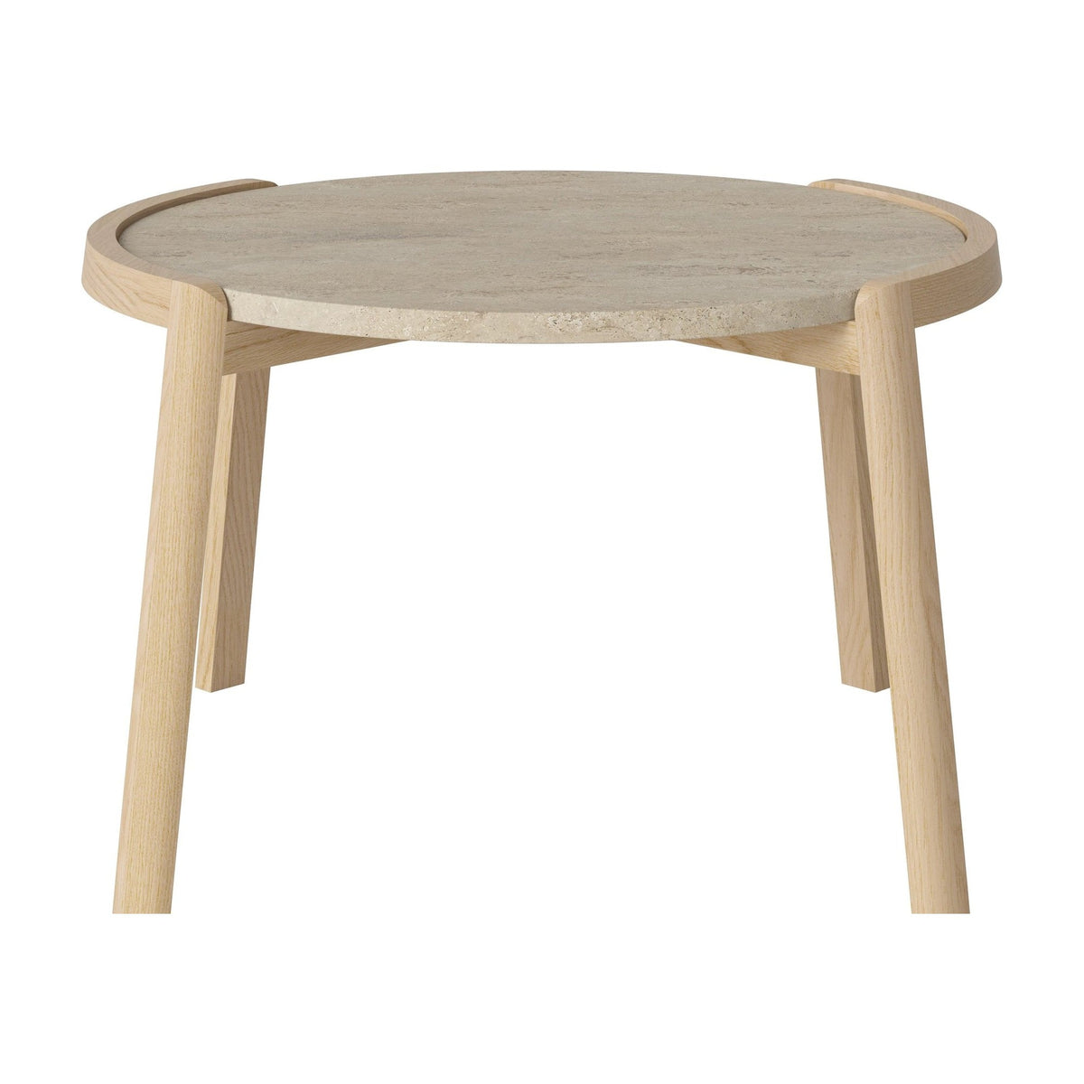 Bolia Mix salontafel Ø65 cm zandkleurig travertijn, wit gepigmenteerd geolied eiken, 42 cm, 03-097-05_00024