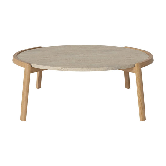 Bolia Mix salontafel Ø94 cm zandkleurig travertijn, geolied eiken, 35 cm, 03-097-10_00023