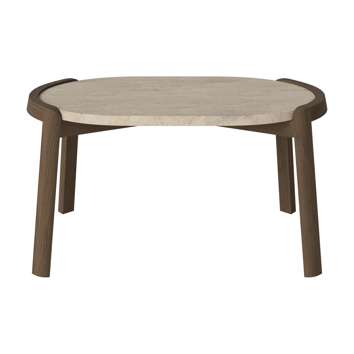 Bolia Mix ovale salontafel 66x41 cm zandkleurig travertijn, donker geolied eiken, 35 cm, 03-097-15_00037