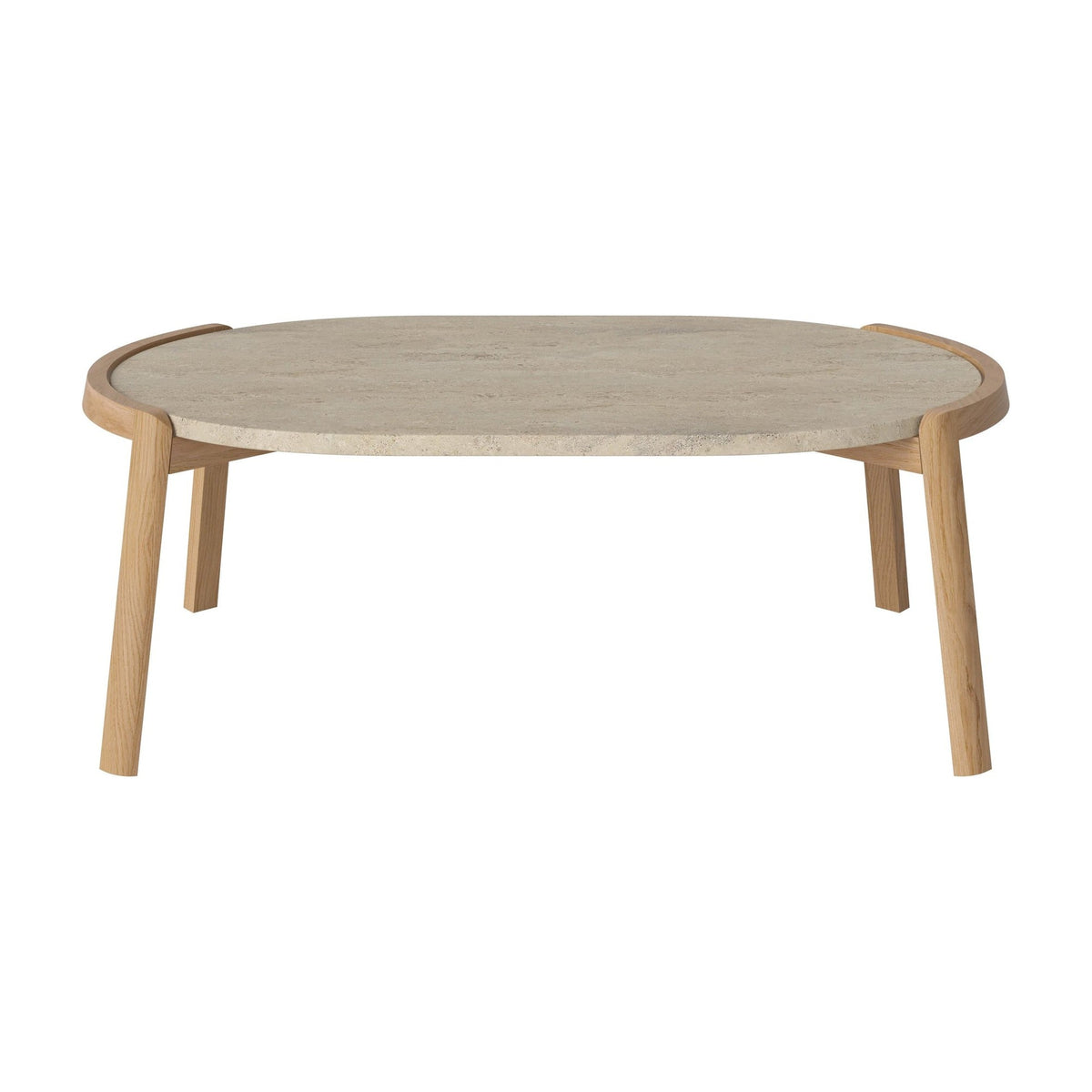 Bolia Mix ovale salontafel 95x61 cm zandkleurig travertijn, geolied eiken, 35 cm, 03-097-16_00028