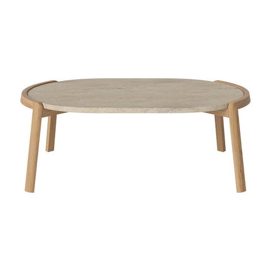 Bolia Mix ovale salontafel 95x61 cm zandkleurig travertijn, geolied eiken, 35 cm, 03-097-16_00028