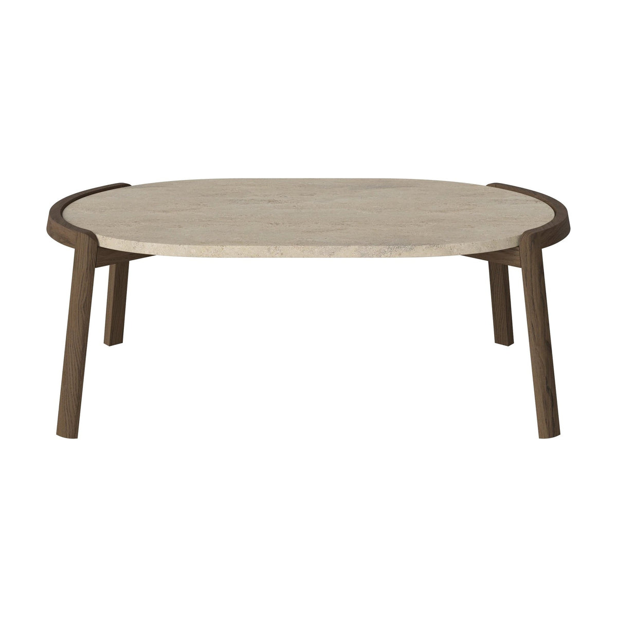Bolia Mix ovale salontafel 95x61 cm zandkleurig travertijn, donker geolied eiken, 35 cm, 03-097-16_00030