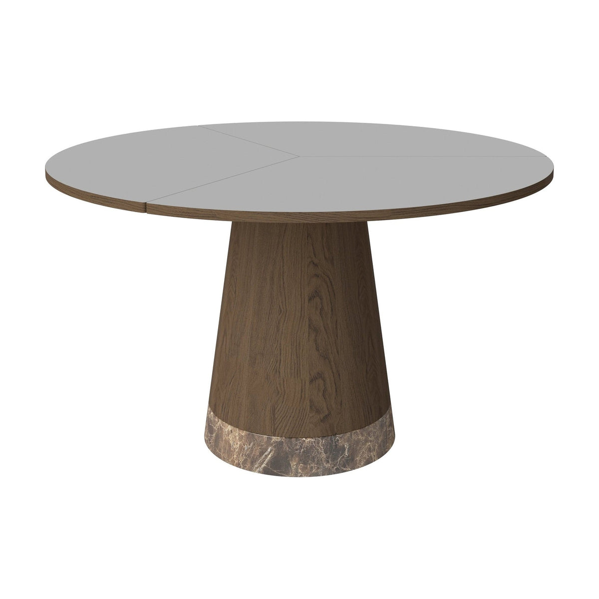 Bolia Piro eettafel Ø125 cm lichtgrijs fenix-laminaat, donker geolied eiken, bruin marmer, 03-138-01_00009