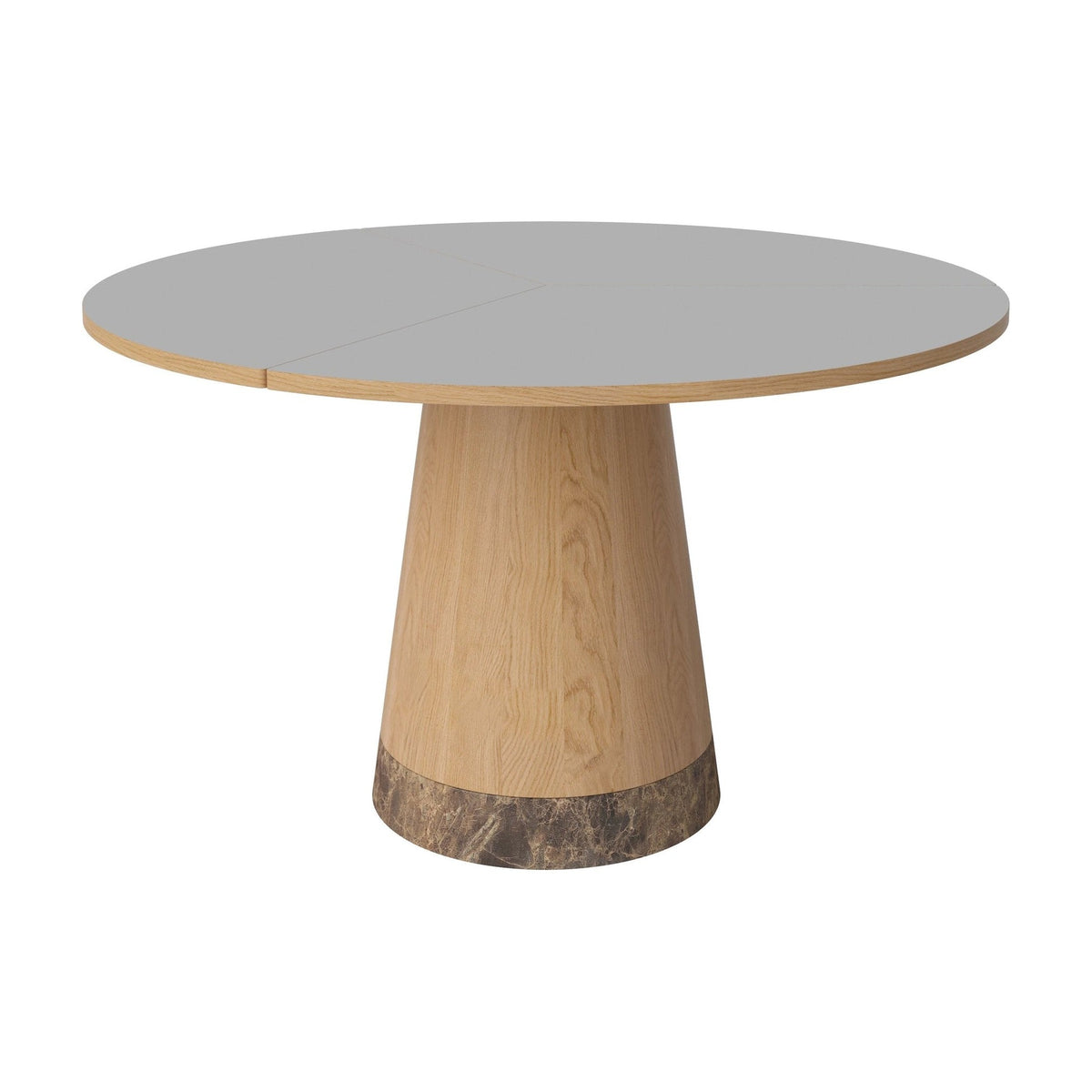 Bolia Piro eettafel Ø125 cm lichtgrijs fenix-laminaat, geolied eiken, bruin marmer, 03-138-01_00019