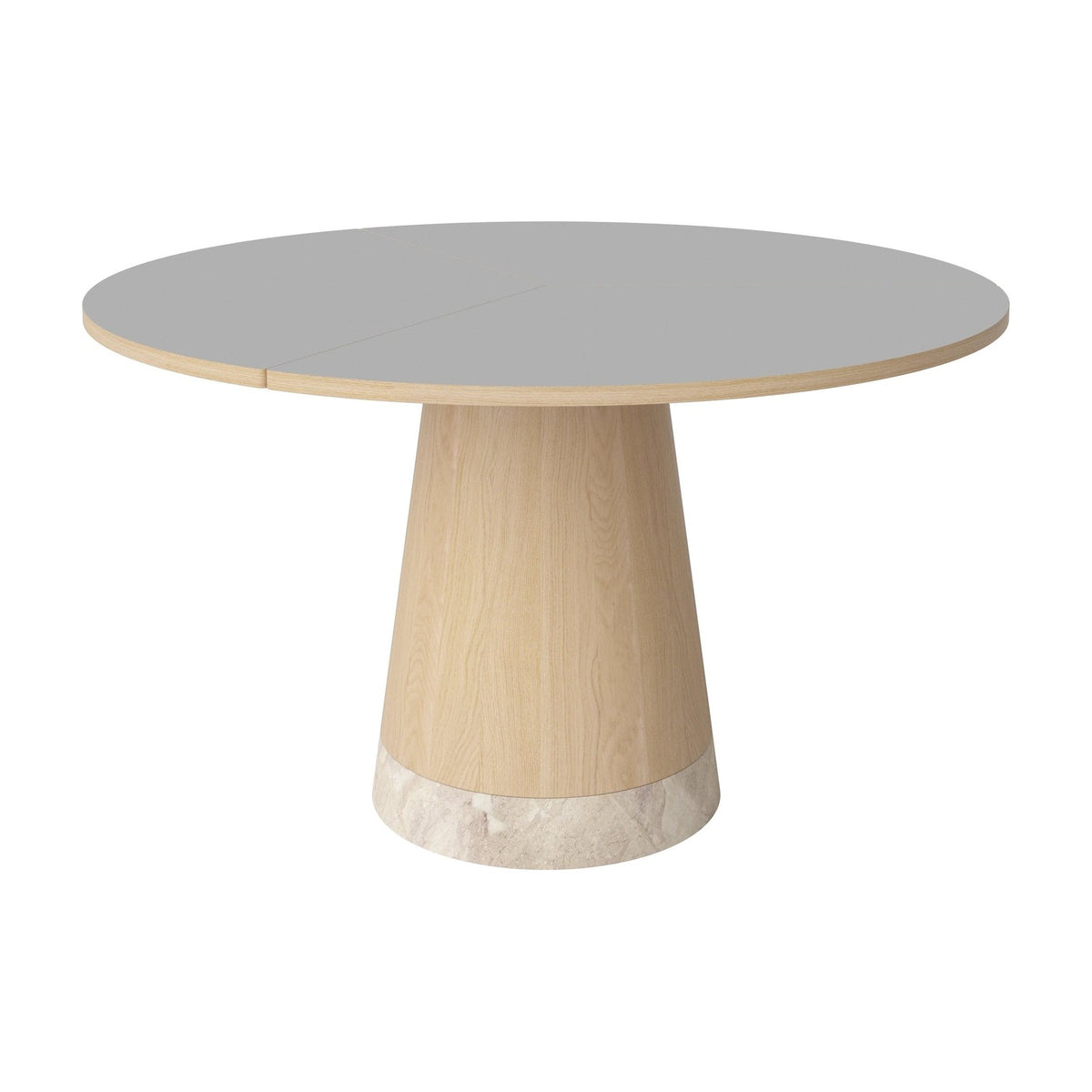 Bolia Piro eettafel Ø125 cm lichtgrijs fenix-laminaat, wit gepigmenteerd geolied eiken, beige marmer, 03-138-01_00027