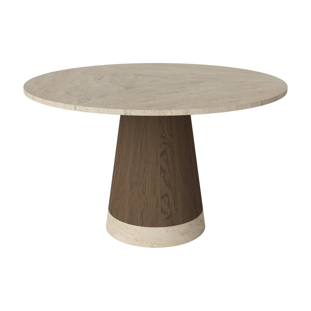 Bolia Piro eettafel stenen blad Ø125 cm zandkleurig travertijn, donker geolied eiken, 03-138-02_00013