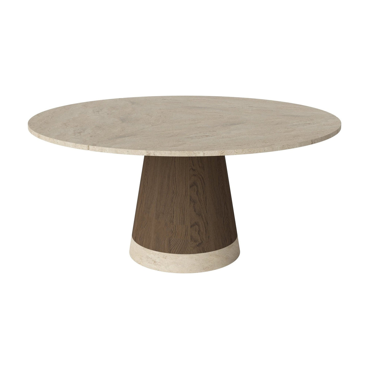 Bolia Piro eettafel stenen blad Ø160 cm zandkleurig travertijn, donker geolied eiken, 03-138-03_00007