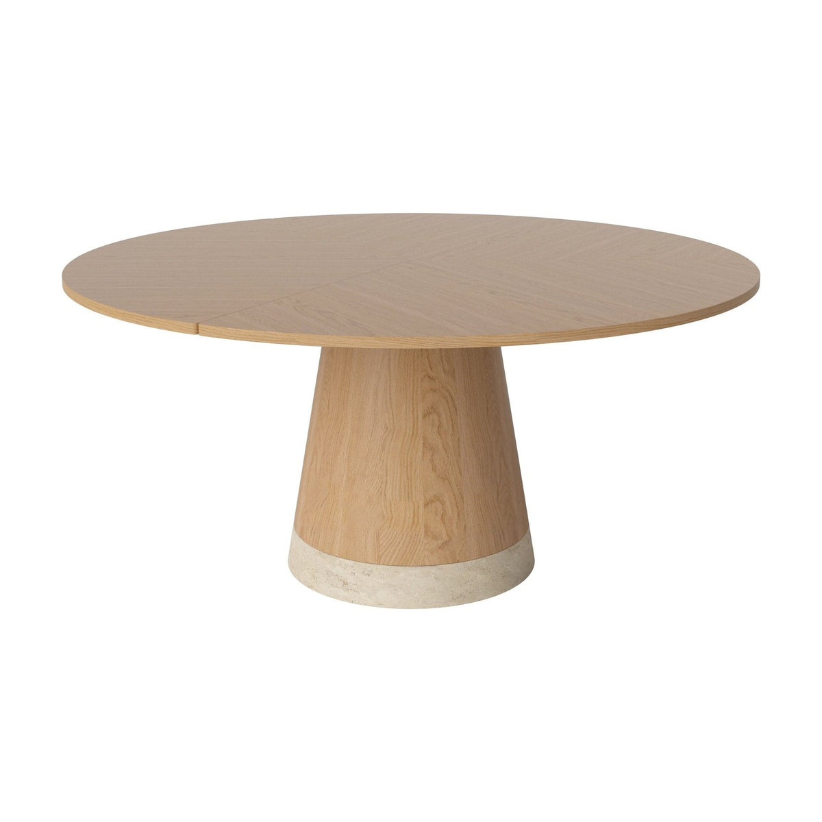 Bolia Piro eettafel Ø160 cm geolied eiken, geolied eiken, zandkleurig travertijn, 03-138-05_00001