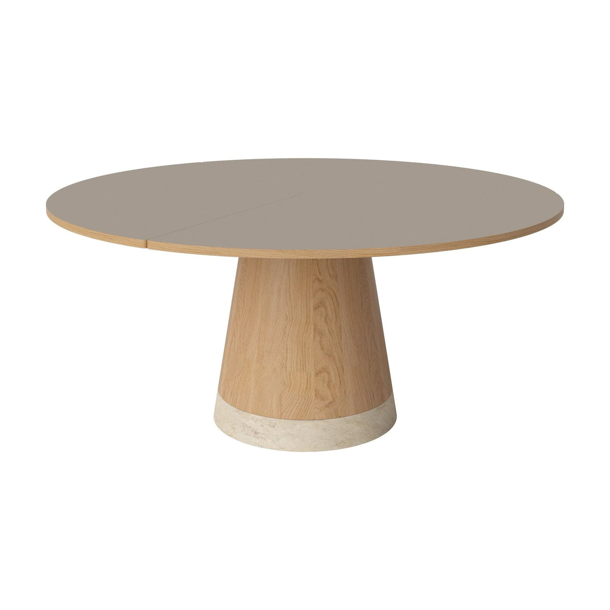 Bolia Piro eettafel Ø160 cm grijsbruin fenix-laminaat, geolied eiken, zandkleurig travertijn, 03-138-05_00002