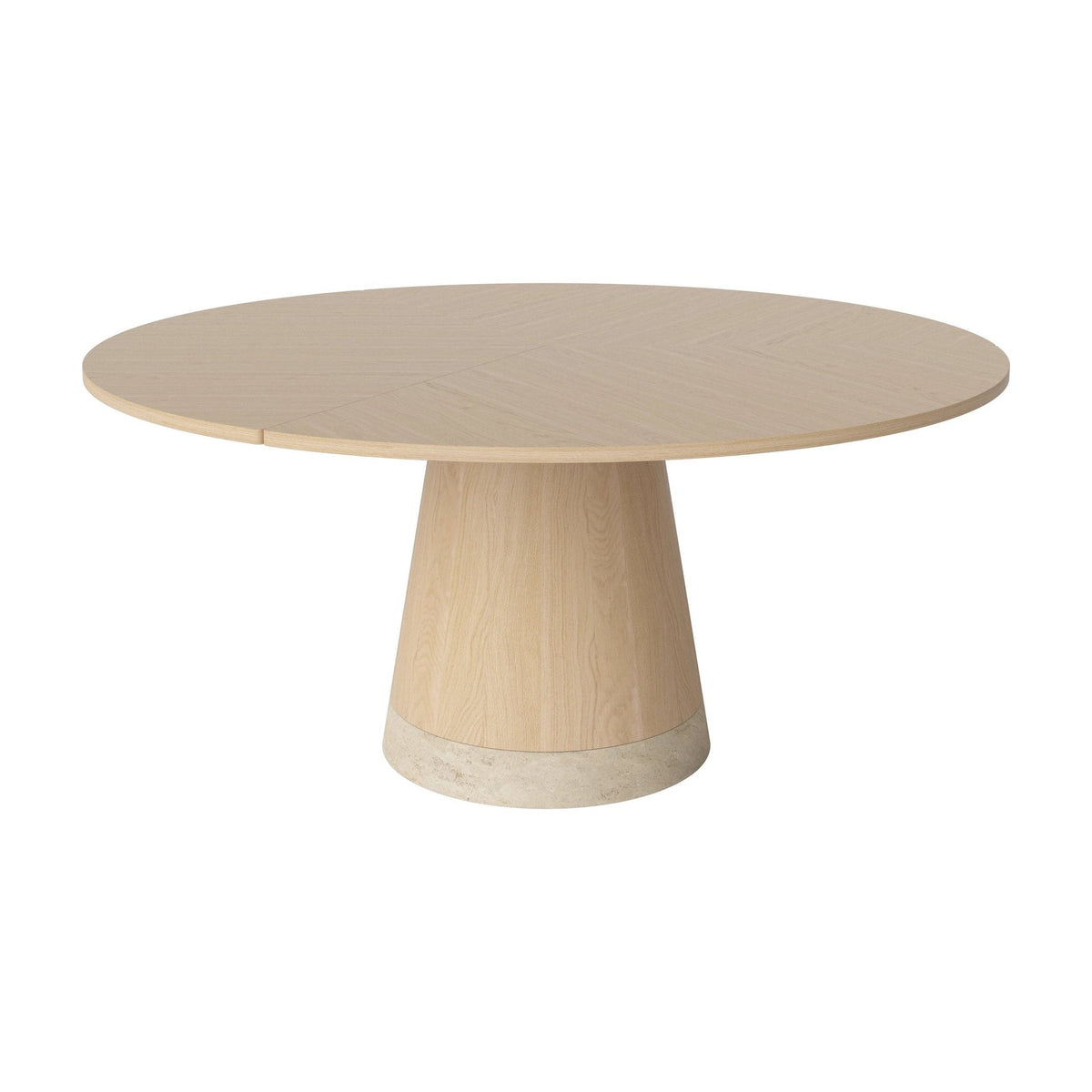 Bolia Piro eettafel Ø160 cm wit gepigmenteerd geolied eiken, wit gepigmenteerd geolied eiken, zandkleurig travertijn, 03-138-05_00004