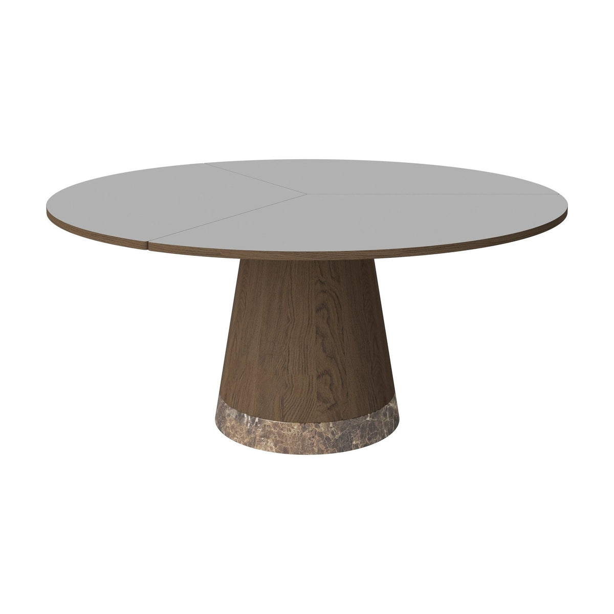 Bolia Piro eettafel Ø160 cm lichtgrijs fenix-laminaat, donker geolied eiken, bruin marmer, 03-138-05_00009