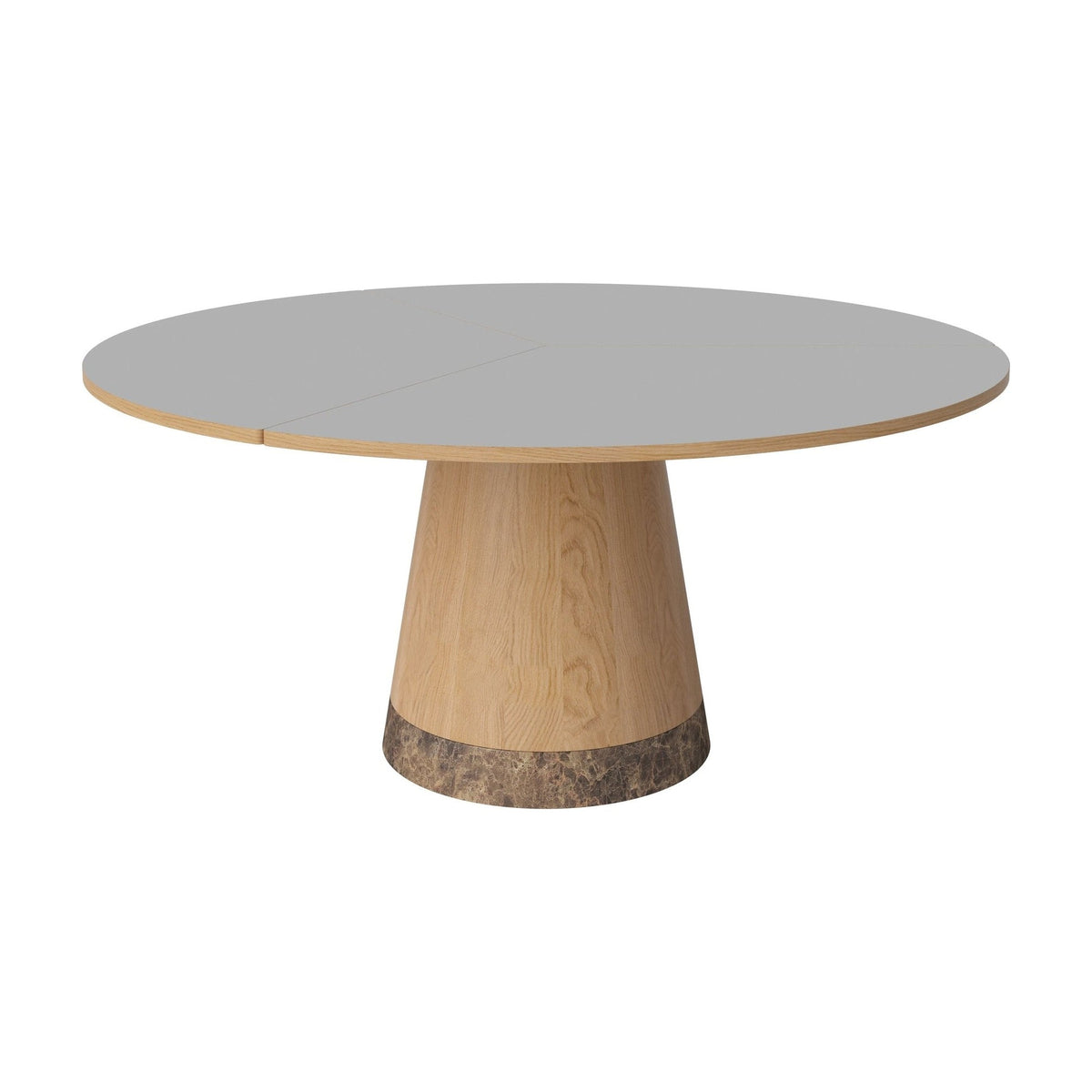 Bolia Piro eettafel Ø160 cm lichtgrijs fenix-laminaat, geolied eiken, bruin marmer, 03-138-05_00016