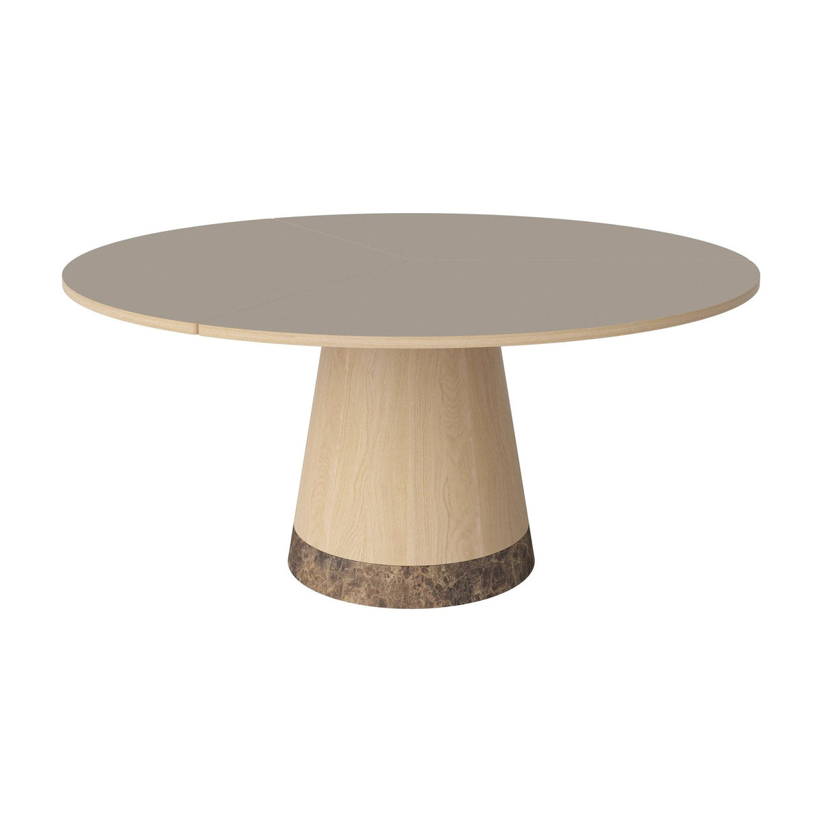 Bolia Piro eettafel Ø160 cm grijsbruin fenix-laminaat, wit gepigmenteerd geolied eiken, bruin marmer, 03-138-05_00017