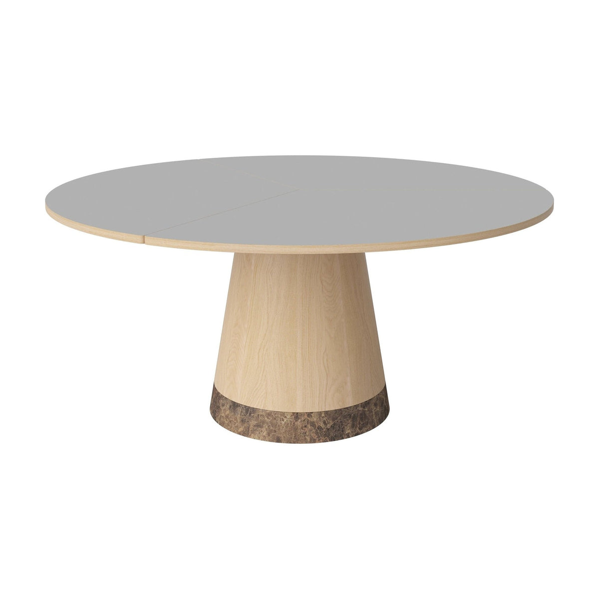 Bolia Piro eettafel Ø160 cm lichtgrijs fenix-laminaat, wit gepigmenteerd geolied eiken, bruin marmer, 03-138-05_00018