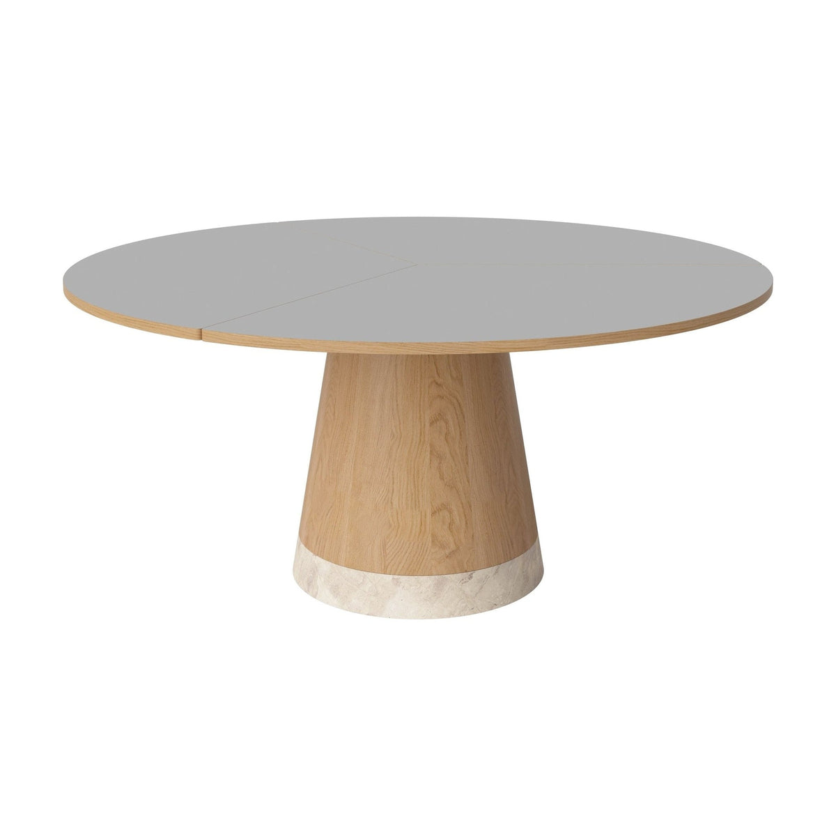 Bolia Piro eettafel Ø160 cm lichtgrijs fenix-laminaat, geolied eiken, beige marmer, 03-138-05_00021