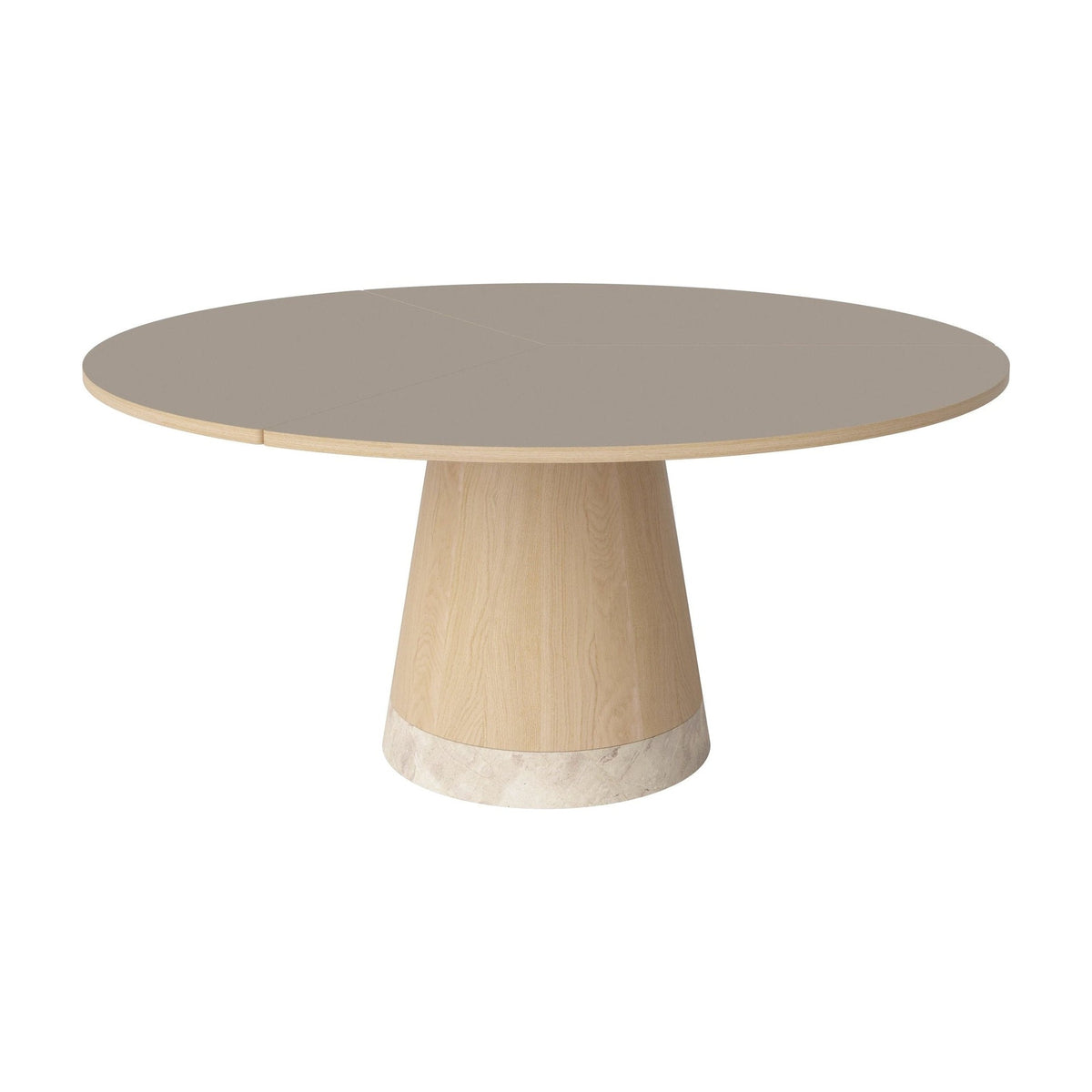 Bolia Piro eettafel Ø160 cm grijsbruin fenix-laminaat, wit gepigmenteerd geolied eiken, beige marmer, 03-138-05_00023