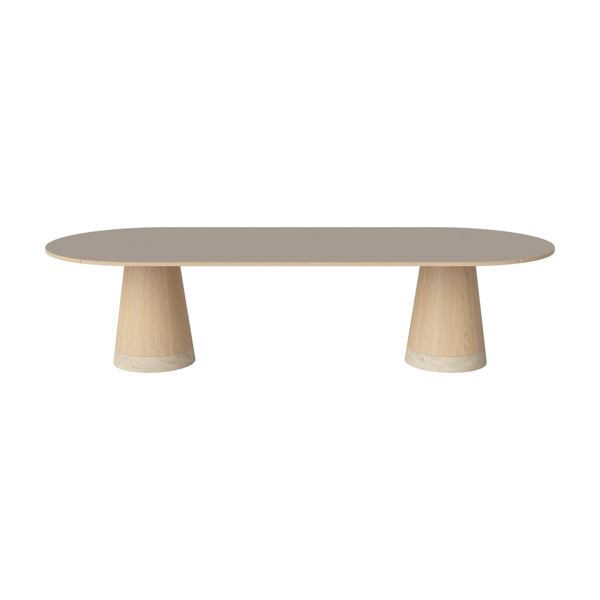 Bolia Piro grote eettafel 305x125 cm grijsbruin fenix-laminaat, wit gepigmenteerd geolied eiken, zandkleurig travertijn, 03-138-10_00005