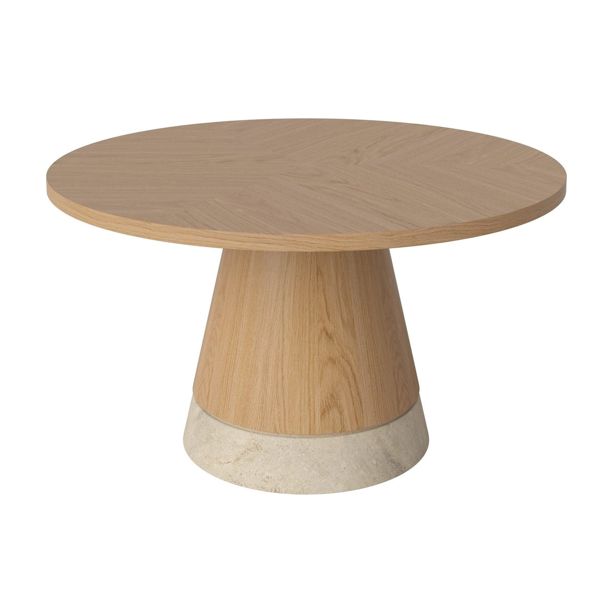 Bolia Piro salontafel houten blad Ø60 cm geolied eiken, zandkleurig travertijn, 03-138-15_00001