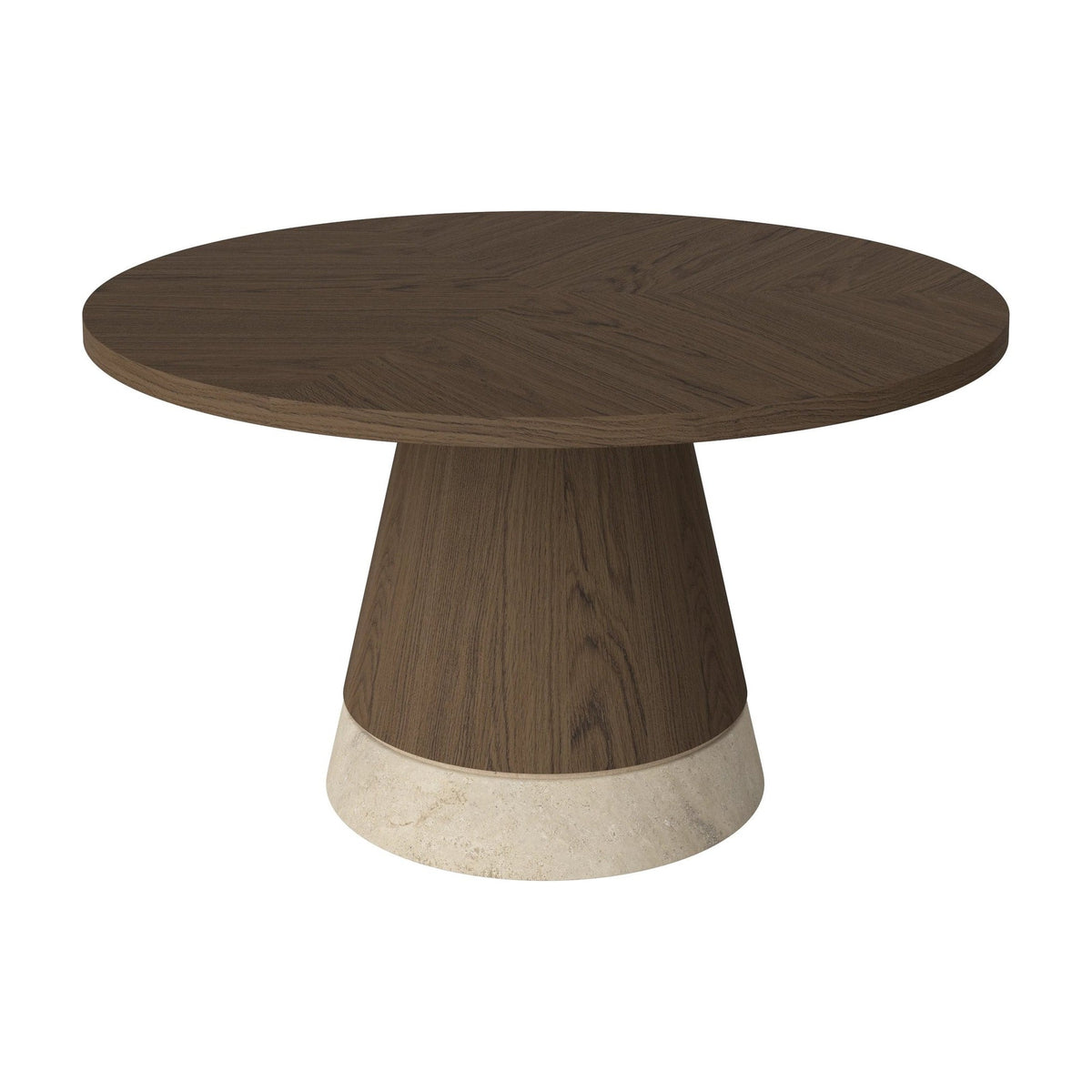 Bolia Piro salontafel houten blad Ø60 cm donker geolied eiken, zandkleurig travertijn, 03-138-15_00012
