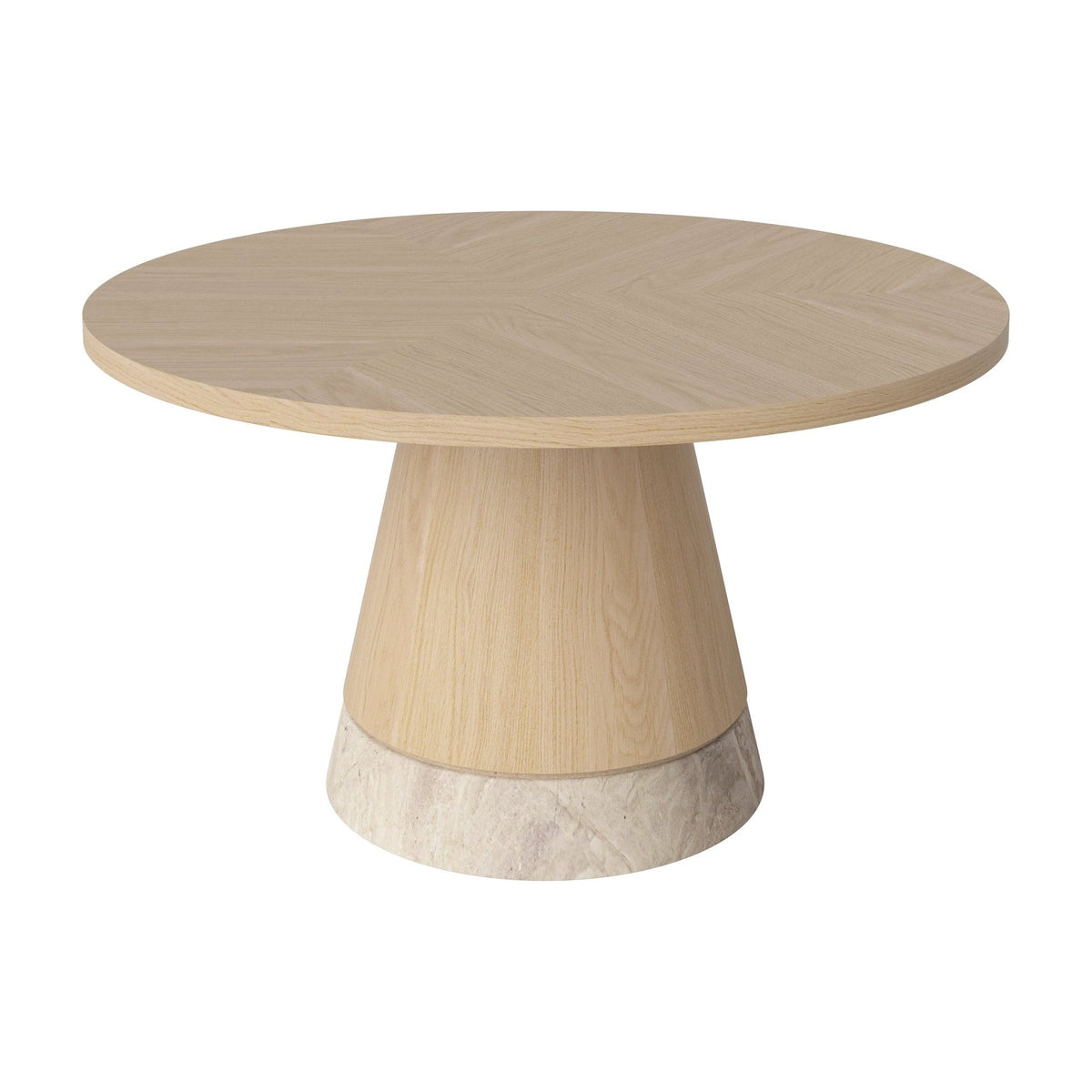 Bolia Piro salontafel houten blad Ø60 cm wit gepigmenteerd geolied eiken, beige marmer, 03-138-15_00014