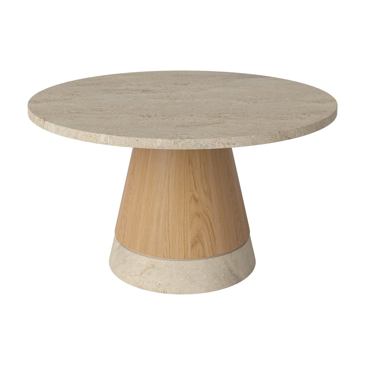 Bolia Piro salontafel stenen blad Ø60 cm zandkleurig travertijn, geolied eiken, 03-138-16_00002