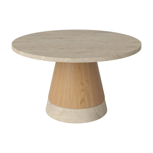 Bolia Piro salontafel stenen blad Ø60 cm zandkleurig travertijn, geolied eiken, 03-138-16_00002