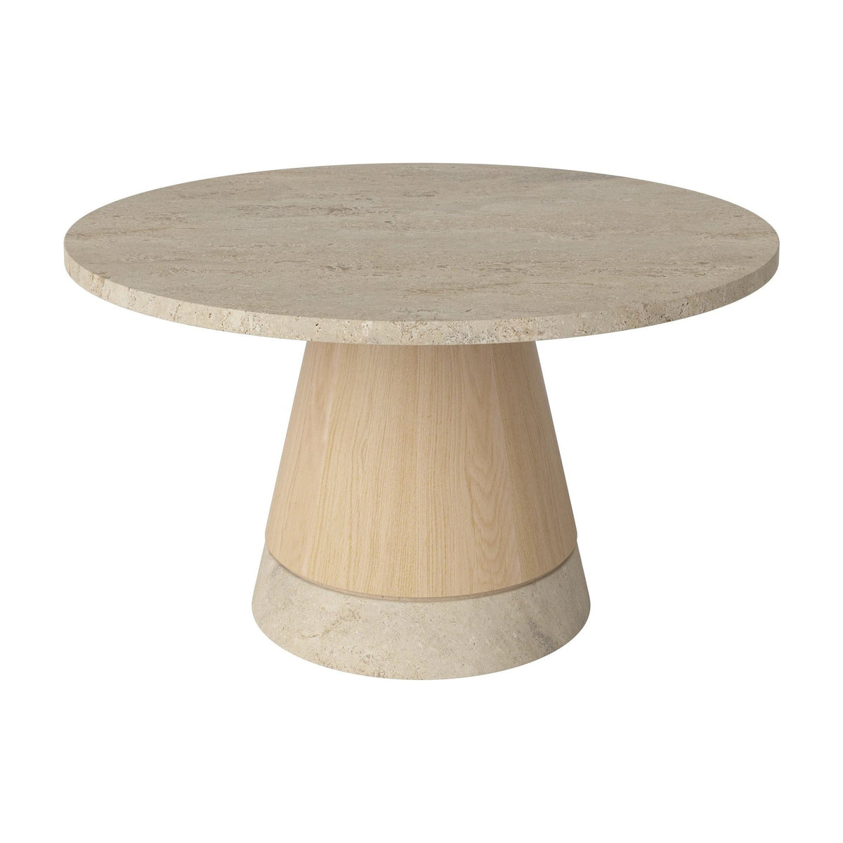 Bolia Piro salontafel stenen blad Ø60 cm zandkleurig travertijn, wit gepigmenteerd geolied eiken, 03-138-16_00004