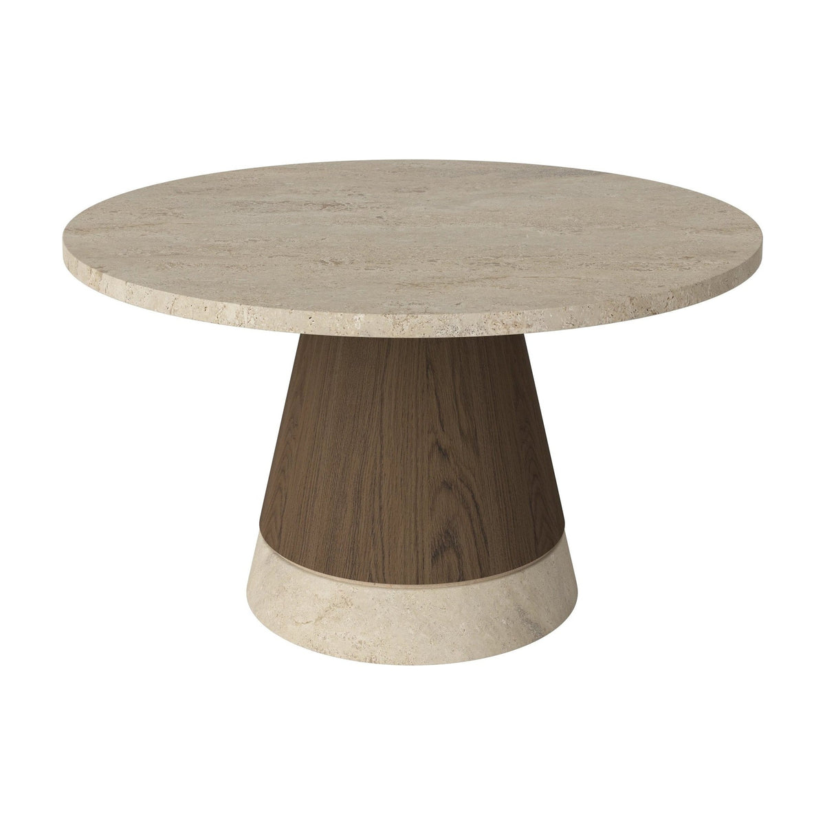 Bolia Piro salontafel stenen blad Ø60 cm zandkleurig travertijn, donker geolied eiken, 03-138-16_00005