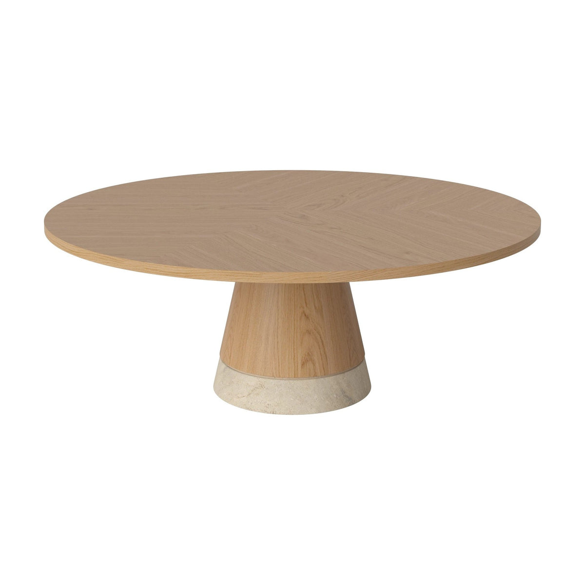 Bolia Piro salontafel houten blad Ø90 cm geolied eiken, zandkleurig travertijn, 36 cm, 03-138-17_00001