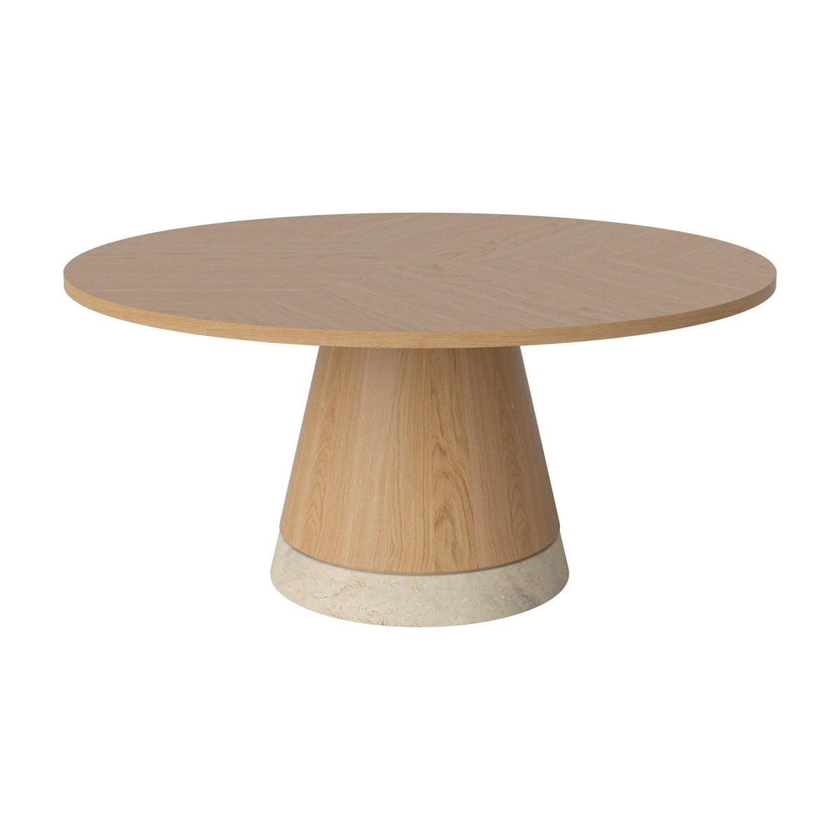 Bolia Piro salontafel houten blad Ø90 cm geolied eiken, zandkleurig travertijn, 42 cm, 03-138-17_00004