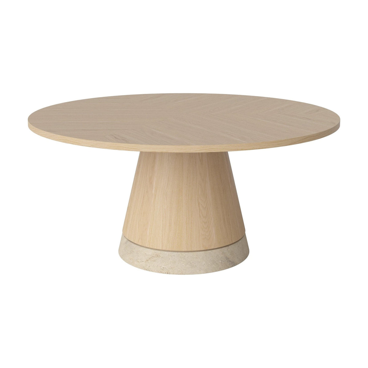 Bolia Piro salontafel houten blad Ø90 cm wit gepigmenteerd geolied eiken, zandkleurig travertijn, 42 cm, 03-138-17_00005