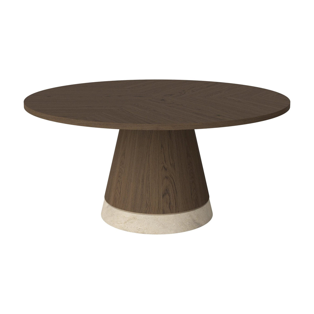 Bolia Piro salontafel houten blad Ø90 cm donker geolied eiken, zandkleurig travertijn, 42 cm, 03-138-17_00010