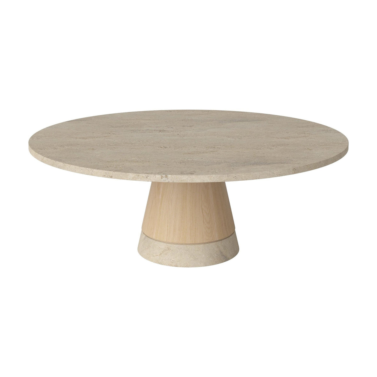 Bolia Piro salontafel stenen blad Ø90 cm zandkleurig travertijn, wit gepigmenteerd geolied eiken, 36 cm, 03-138-18_00003