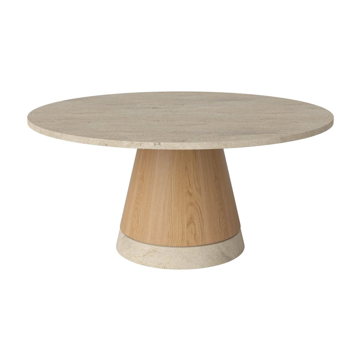 Bolia Piro salontafel stenen blad Ø90 cm zandkleurig travertijn, geolied eiken, 42 cm, 03-138-18_00004